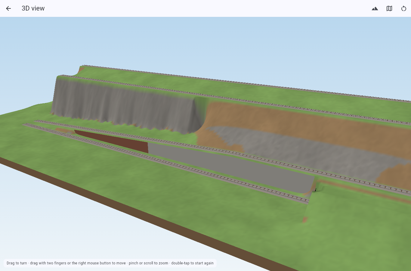 La vue 3D d'un réseau avec un mur, une paroi rocheuse et un tunnel